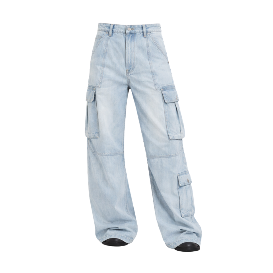 Women’s Denim Cargo Pants – High Waist Multi-Pocket Stylish Streetwear Jeans for Casual & Everyday Wear