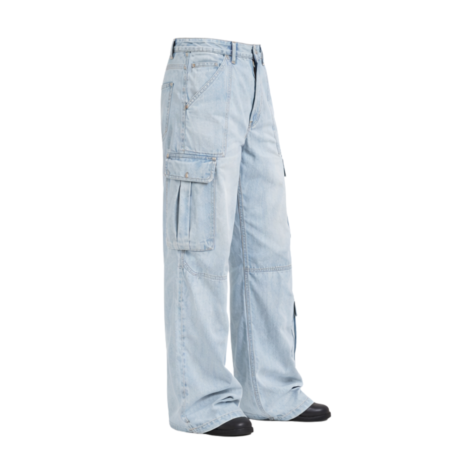 Women’s Denim Cargo Pants – High Waist Multi-Pocket Stylish Streetwear Jeans for Casual & Everyday Wear